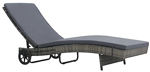 ULUYYUC Sonnenliegen Liegestühle Doppel-Chaiselongue Schlafsofa BettliegeSonnenliege mit Rollen und Auflage Poly Rattan Anthrazitgraugeeignet für Pools, Strände, Decks