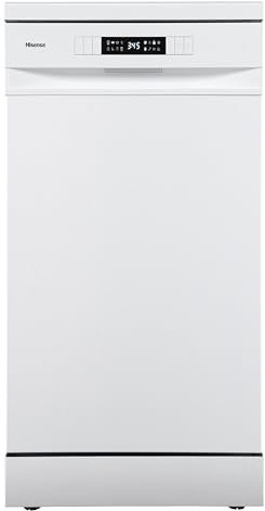 Hisense HS522E10W - Lavavajillas 45Cm, Libre Instalación, Clase E, CAPACIDAD 9, 1/2 Media Carga (Manual), Inicio Diferido, Lavado Rápido 30', Programa Eco, Integrable, Blanco