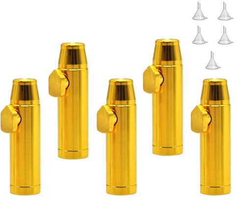 Snuff in metallo, 5 pezzi, bottiglia a prova di perdite, portatile, contenitore per spezie con cinque mini imbuto (oro)