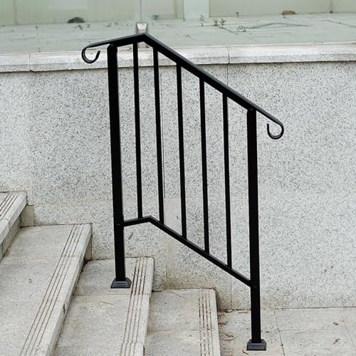 Gr8 Garden Black Metal Mobility Handrails for Outdoor 2 Steps Stairs Safety Steel Porch Deck Railing Grab Handle Bar Bannister Rail