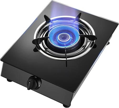 Gas Countertop Stove, Tempered Glass Desktop Gas Cooktop Gas Hob 1 Burners, Home Kitchen Apartments Outdoor Camping Cooktops
