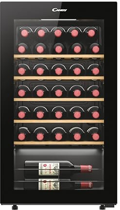 Candy DiVino CWC034, Vinoteca, 34 Botellas, Wi-Fi App hOn, Puerta Reversible, 5 Baldas, Tratamiento Anti-UV, Compresor Antivibraciones, Iluminación LED, Control Digital, Tirador Integrado, 37DB, Negro