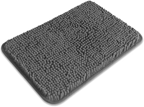 PureSwan Kleines Badezimmerteppich 30,5 cm x 45,7 cm – Waschbare und saugfähige Badematte, rutschfest, dicke weiche Chenille-Badezimmerteppiche für Badezimmer, Dusche, Waschbecken, Hundematte (Grau)
