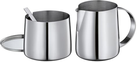 cilio Sucrier et pot à lait DELIZIA | Service de vaisselle à café | Pot à lait et récipient en acier inoxydable | Empilable | Avec cuillère | Service de 250 ml de lait et 220 g de sucre