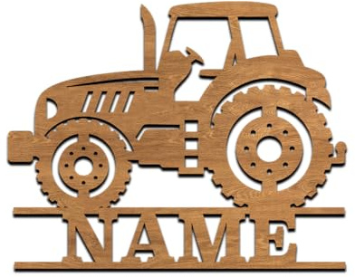codiarts. Namensschild mit Fahrzeug, Wandbild, Kinderzimmer, Kindertür, personalisierbar mit Namen, selbstklebend (Traktor-02)