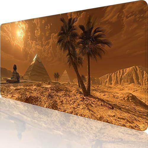 Alfombrilla Ratón Gaming Amarillo 1500 x 800, Alfombrilla Ratón XXL Pirámide, Mouse Pad con Base de Goma Antideslizante, Impermeable Bordes Cosidos Alfombrilla Escritorio para Ratón y Teclado I-C