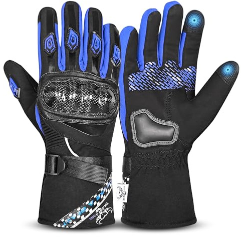 BEAST RAGE Vintermotorcykelhandskar, vattentäta och vindtäta termiska motorcykelhandskar för män och kvinnor, varma ridhandskar med pekskärm för motocross, cykling, ATV, cykling (BLU, XL)