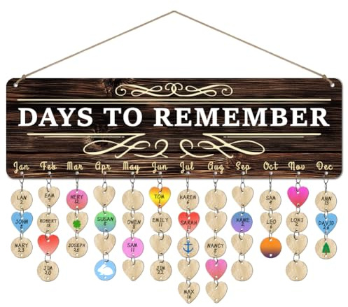 arricraft 1 Teiliger Familien Geburtstagskalender Zum Aufhängen An Die Wand Days To Remember Holzbrett Mit 100 Etikett Weihnachtsgeschenke Für Vater Und Mutter 4.7x15.7cm