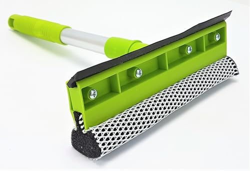 Hero 2in1 Auto Scheibenreiniger mit Abzieher & Schwamm – Fensterwischer mit Insektennetz – Glasabzieher für Windschutzscheibe, Autofenster, Fenster & Dusche – Aluminiumstiel 27 cm