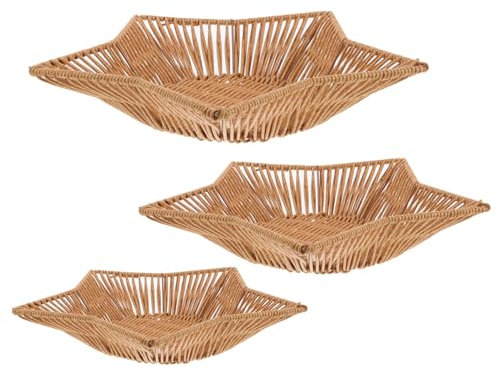 ABOOFAN 3stücke Sternförmiger Rattan-korb Gewebtes Tablett Für Snacks Obstteller Aus Rattanimitat Für Küche Esszimmer Party-service Deko-ausstellungs-halter Rustikales Tablett Zum