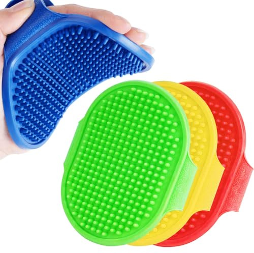 BRILLIRARE 4-pack Hundborste, Mjuka Silikon Tvättborstar för Husdjur med Justerbart Handtag – Schampookam för Vått/Torrt, Långt/Kort Hår hos Hundar & Katter, Masserande och Reducerar Hårbortfall