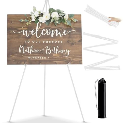 PUWOWYE Chevalet d'artiste réglable - Trépied de table - Affichage de peinture sur toile - Facile à plier - Poster de mariage - Intérieur et extérieur - Blanc
