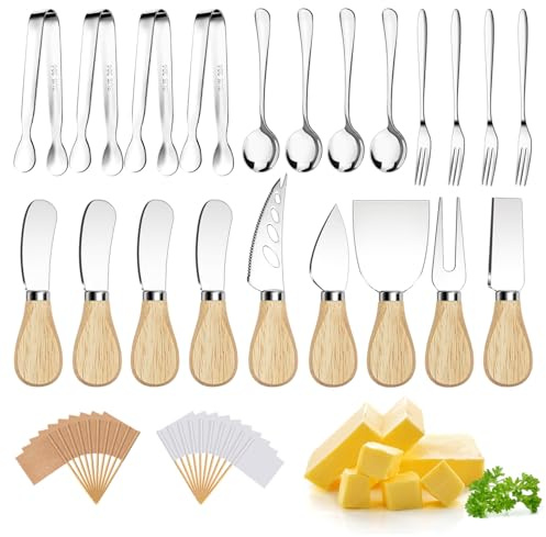 Charcuterie Boards Accessories Charcuterie Utensils Cheese Butter Spreader Knife Set with Wooden Handles Small Serving Tongs Mini Forks and Spoons Toothpick Flags for Party Platter Appetizers