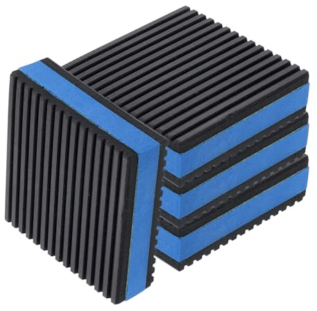 QUARKZMAN 4 patins anti-vibration 3 x 3 x 7/8 noir/bleu | pour machine à laver, tapis en caoutchouc rainuré avec centre en EVA, patins d'amortissement, patins d'isolation