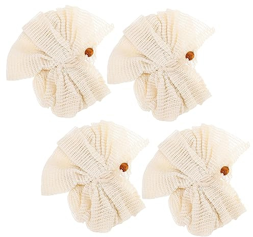 CALLARON 4 Bolas de Baño y Promueven la Circulación Sanguínea de Esponja Vegetal de Lino Beige Fácil de Sujetar Pack de 4 Unidades para Ducha para Cuidado Corporal