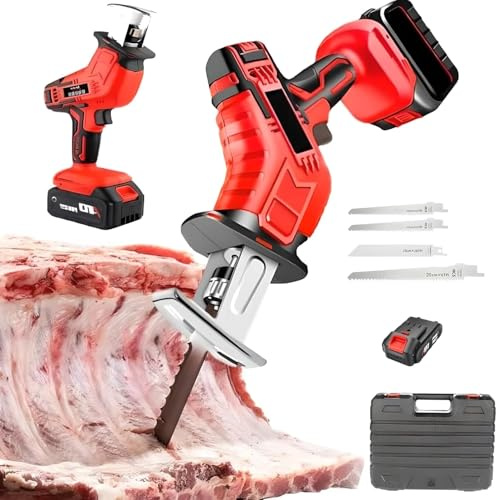 Sierra de hueso inalámbrico de mano, carniceros comerciales eléctricos para el hogar con baterías y cuchillas de metal, regulación de velocidad sin pasos, corte rápido para madera/carne/hueso