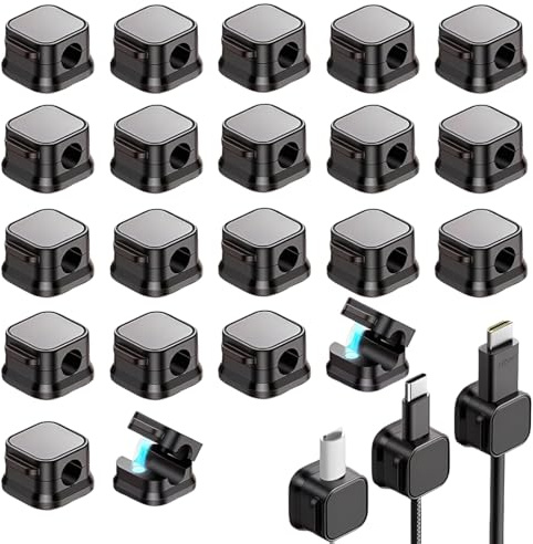 KIRZAX 24 Pezzi Supporto per cavi magnetico,Organizer per la gestione dei cavi con clip,Fermacavo Autoadesivo Senza Residui,per comodino,scrivania,cavo audio