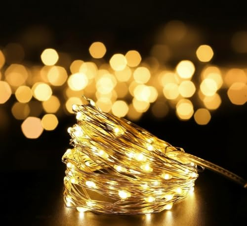 TRENDY LAVISH Warmwhite Fairy Lights Battery Operated, 10m 100 LEDs Bright Battery Powered Warm White String Lights, Christmas Light Waterproof for Indoor Outdoor Bedroom Garden, Battery Xmas Lights
