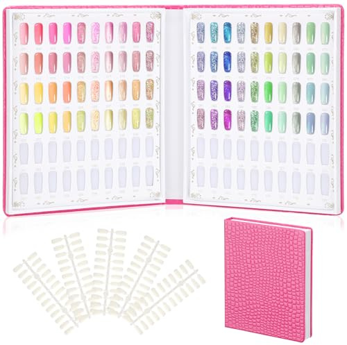 Segbeauty Nuancier Ongles Livre, 120 Couleurs Nail Affichage Graphique Couleur, avec 120 Faux Ongles, pour Présentation de Nail Art, Salons de Manucure (Rouge)