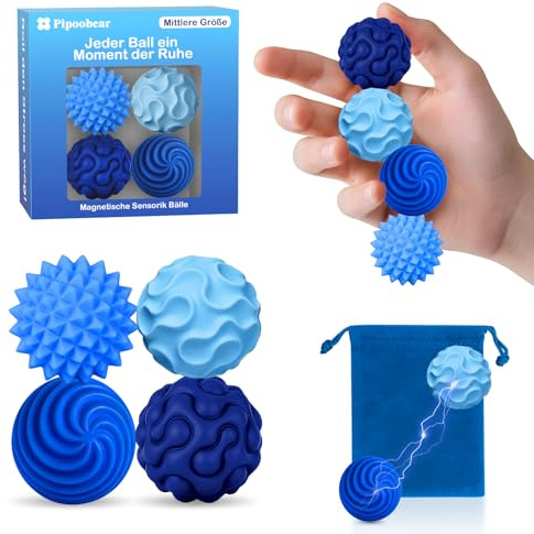 Pipoobear Fidget Toys, 4 Stück Mittelgroß Magnetische Fidget Bälle - Blau