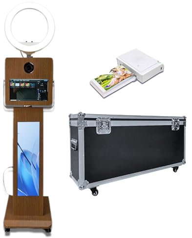 Tragbare Fotokabine mit 15,6 Zoll Touchscreen, LCD Selfie Spiegel Photo Booth für Hochzeit/Party/Firmenveranstaltungen, DSLR Photobooth Maschine mit Flight Case (Photo Booth + Drucker)