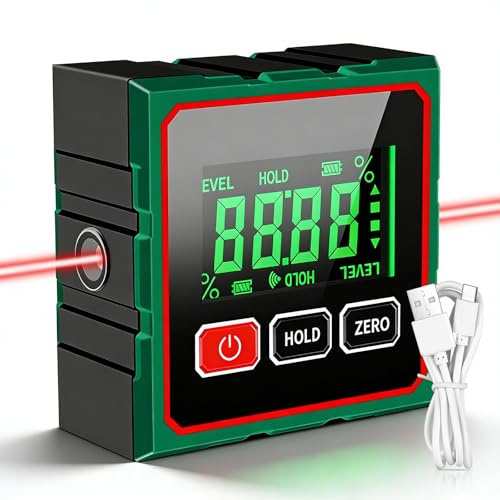 GOEDCH Scatola di livellamento magnetico: livella laser inclinometrica impermeabile IP54 con display LCD, inclinometro magnetico LCD a 4 lati per lavorazione del legno, edilizia, decorazione, fai da t