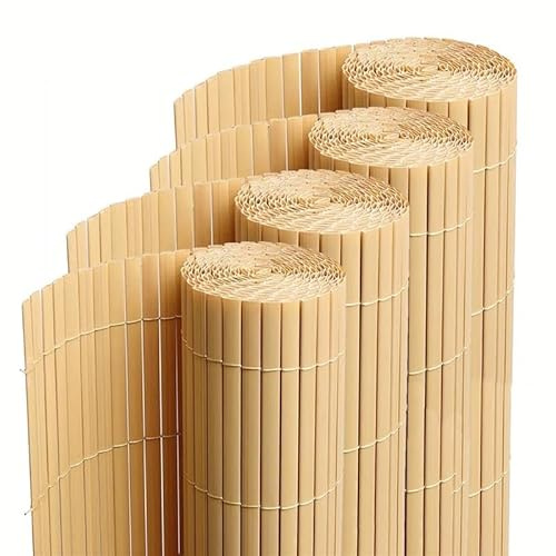 JUANIO Lot de 4 canisses Brise Vue en PVC Tube Plat,Clôture de Protection pour Jardin terasse Balcon Coloris Naturel Bambou 1700g/m2 - Hauteur 100 x Longueur 300 cm