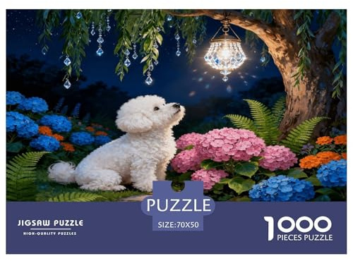 Puzzle Bichon Frisé 1000 Pièces pour Adultes Et Enfants, Jeu De Société Convivial, Casse-tête Buisson Fleuri Arbre, Home Decor, Cadeau Enfant 70x50cm/1000pcs