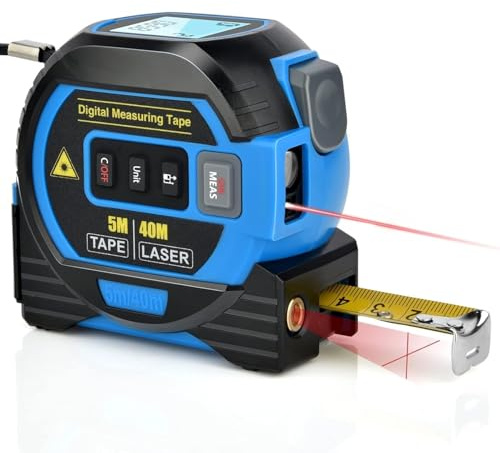 Laser rangefinder Tape Measure with Graduations and Level - High-Precision Digital Laser Measurement, 131 ft/40 m, 197 ft/60 m, Area/Volume/m/inch/ft, 5-Meter extendable Stainless Steel Tape Measure.