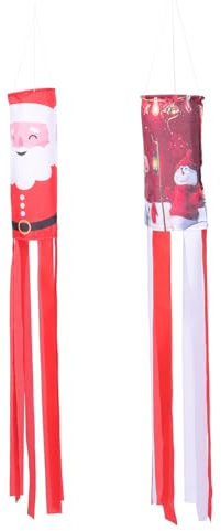 Homoyoyo 2 Stück Weihnachts Windsack Hängeornament aus Leichtem Material mit Langem Design für Garten Terrasse Fenster Weihnachtsdeko und Party