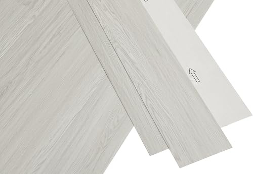 misento PVC Bodenbelag selbstklebend, Klebefliesen - Eicheoptik Hellgrau | 32 Dielen, 4,46 m², Vinylboden, wasserabweisend, Wohnräume, Küche & Flur, Fußbodenheizung geeignet, 1,5 mm Stärke