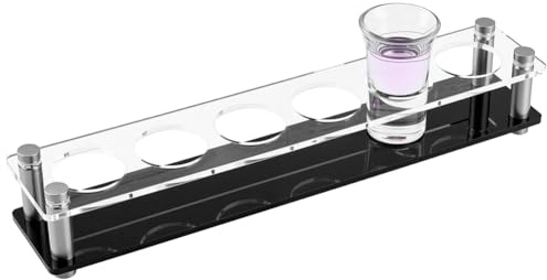 CREATCABIN 6 Soporte para Vasos de Chupito Bandeja Transparente de Acrílico Negro de Gran Apertura de 1.5 Pulgadas Soporte para Exhibir Cerveza Vino Bar Fiesta Club Fiesta Familiar Frenesí 30x6x5.2cm