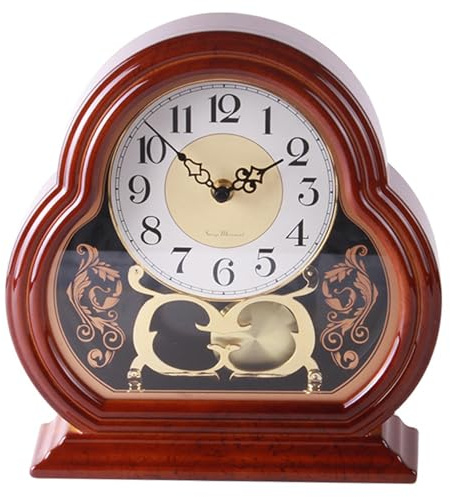 Orologi da caminetto per soggiorno Orologio da caminetto silenzioso Orologio da tavolo vintage in legno di noce Alimentato a batteria con altalena a pendolo per scrivania da ufficio Orologi da mensol