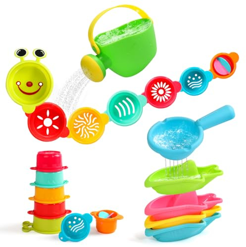 Giochi Bagnetto Neonato 1 Anno, Set 13 Pezzi Giochi da Bagno Antimuffa con Bruco, Barchette e Innaffiatoio, Giocattoli Acqua Bambini per Vasca, Piscina, Spiaggia e Giardino, 1-4 Anni