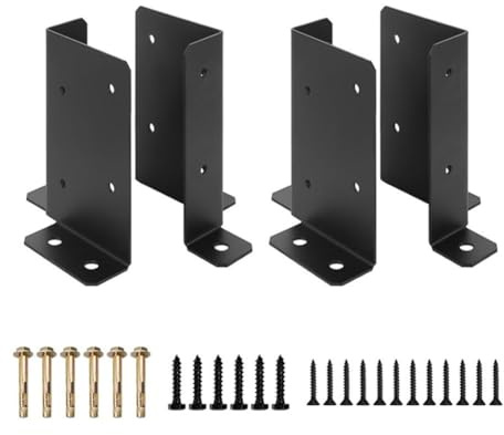 QOXEZY Lot de 4 supports de base de poteau en bois pour structures extérieures – Support métallique réglable compatible avec poteaux de 2 x 4/4 x 4/6 x 6, pour terrasses, balustrades, pergolas et