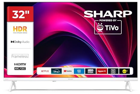 SHARP 32HE2745EW Fernseher 32 Zoll Smart TV mit HD-Ready Auflösung und HDR | powered by TiVo | Dolby Audio | 3x HDMI | 2x USB | Frameless Design | Triple-Tuner DVB-C/-S2/-T2 | weiß | Modelljahr 2026