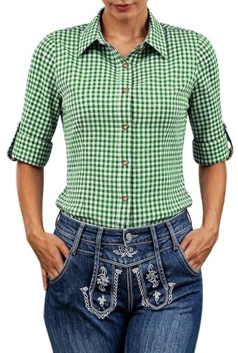Générique Chemise Dirndl A Carreaux Femme Chemise À Boutons Oktoberfest