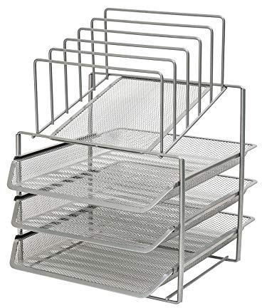 Exerz 3-Lagen-Briefkassetten mit 5 Trennwänden. Papiersortierer/Schreibtisch Multifunktionsorganisator. Akteninhaber für Büro, Schule, Studium, Kunstwerke, Hausaufgaben für Kinder - Silber