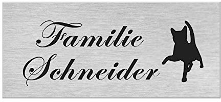 Klingelschild selbstklebend Briefkastenschild Namensschild Gravur Katze | Edelstahlschild mit Namensgravur, witterungs- und UV-beständig, Premium Lasergravur, Schild, hochwertig, personalisiert