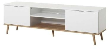 Göteborg TV-bänk i matt vit och Sonoma-ek, lågt skåp med massivt trä 160 x 51 cm