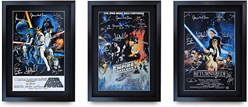 HWC Trading A3 FR Das Star Wars-Trilogie-Film-Plakat-Sammlung Cast Signed Geschenk gerahmt Printed Autogramm Mark Hamill Harrison Ford Carrie Fisher Alec Guinness Geschenke drucken Foto Bild anzeigen
