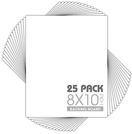 Mat Board Center, Pack of 25, 8x10 White Backing Boards, 4-Ply Thickness Cardboard for Picture/Photo/Framing Back Support