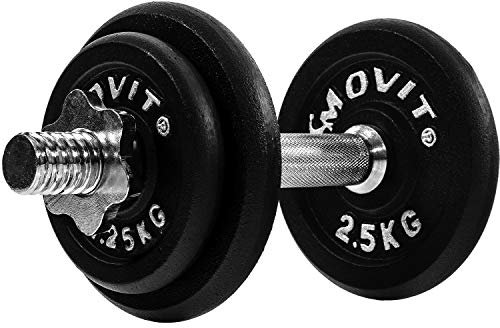 MOVIT® Kurzhantel PRO Set, Gusseisen Hantel, 1x 10kg, Stange 30mm Standardnorm, Griff gerändelt, Sternverschlüsse, Hantel Set Kurzhantelset Gewichte