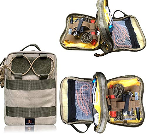 Roaring Fire Ember Pro MOLLE EDC Utility Organizer Pouch is Small and Compact to Carry Knives, Flashlights, Pens, a Small Notebook, EDC Gear, USB Cables, Earphones, Power Bank and etc | Nylon pouch forhiking and daily carry. Stores knives, flashlights and EDC gear with dual-layer pockets and MOLLE attachment