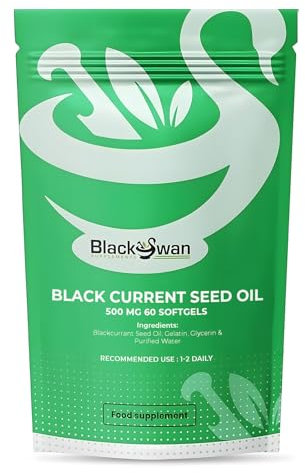 Black Swan Black Current Seed Oil Softgels - 500mg Antioxidant Formula Skin Eye Hair Joints Heath Immune System Support Natural Supplement - 60 Capsules 2 Month Supply