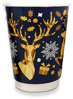 We Can Source It Ltd - 8oz Christmas Paper Coffee Cups with Black Sip Through Lids – Eco Friendly and Disposable Holiday Hot Beverage Cups – Ideal for Parties, Hot Chocolate, Tea, Coffee – 100 Cups