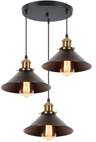 iDEGU Retro 3-flammige Pendelleuchte, Industrial Hängelampe E27 Deckenleuchte Metall Lampenschirm 22cm Design Edison Vintage Lampe Hängeleuchte für Küche Esszimmer Schlafzimmer Flur (Schwarz)