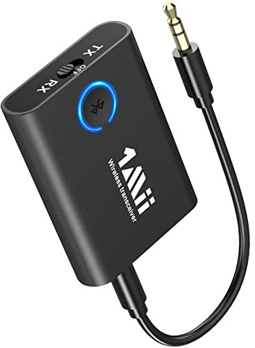 1Mii ML301 Airplane Bluetooth 5.3 Transmitter Receiver,Dual Link Wireless 3.5mm AUX Bluetooth Adapter with aptX Adaptive/Low Latency,HD Audio Transmitter for TV, Stereo,Headphones,Travel, Boat, Gym