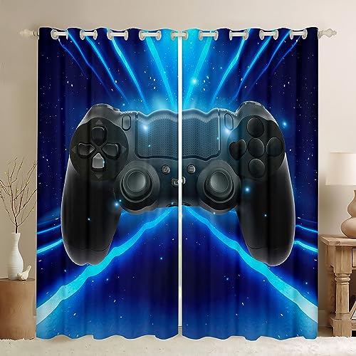 Cortinas con diseño de gamepad para adolescentes, color azul, galaxia, decoración de dormitorio, decoración de dormitorio, consola de videojuegos, tratamiento de ventana para niños, hombres, sala de
