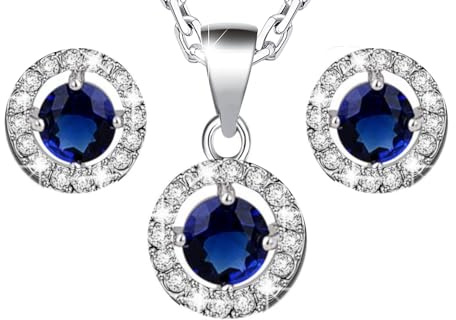 Crystalline Azuria Rund Zirkonia Kristalle Schmuck-Set Halskette Anhänger 45 cm Ohrstecker Ohrringe 18 kt Weiß Vergoldet